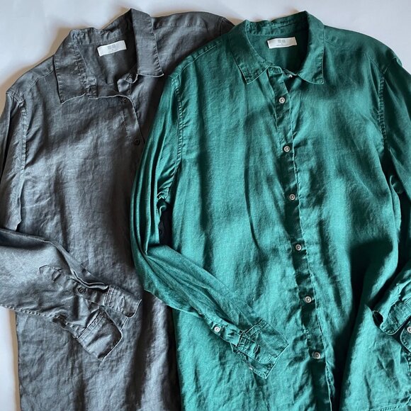 TWO Uniqlo linen shirts women's size XL gray, green - Picture 1 of 9